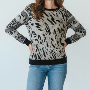 David Cline Black and Gray Animal Print Sweater